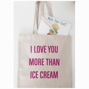I Love You More Than Ice Cream Canvas Tote in Cream & Hot Pink NWOT!